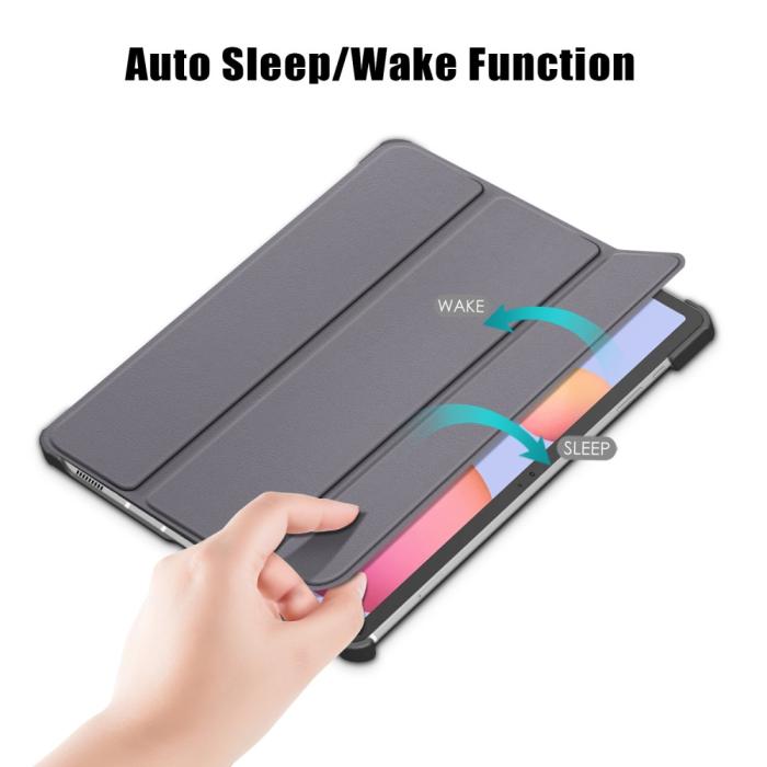 Bild 3,  Galaxy Tab S7 FE/S7 Plus/S8 Plus Tri-Fold Läder Fodral Grå - Teknikhallen.se
