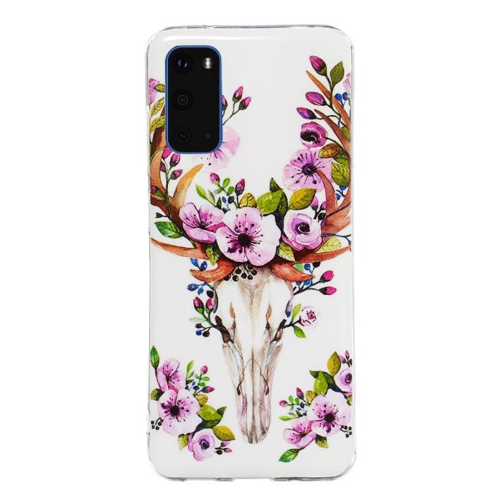 Bild 2,  Samsung Galaxy S20 - Glow-in-dark Skal - Blommig Älg - Teknikhallen.se