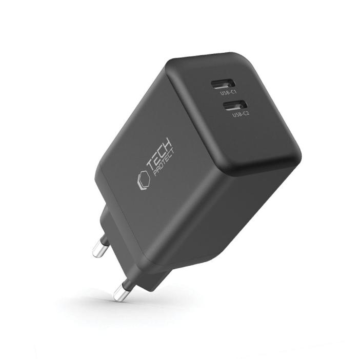 Bild 2, Tech-Protect Tech-Protect 45W PD 2x USB-C Väggladdare Svart - Teknikhallen.se
