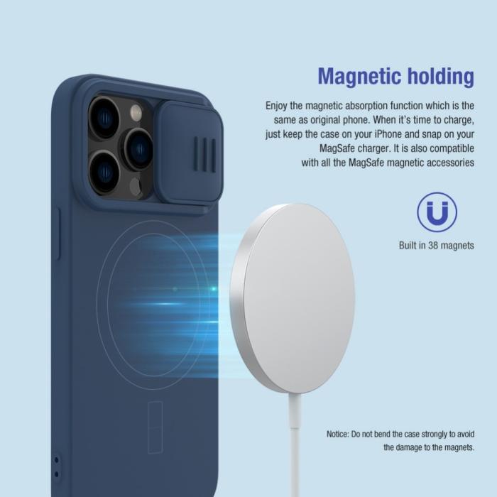 Bild 4, NILLKIN NILLKIN iPhone 14 Pro Max Skal MagSafe CamShield Silky Liquid Blå - Teknikhallen.se