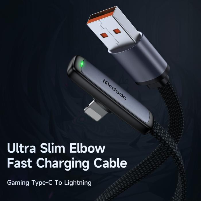 Bild 2, MCDODO Mcdodo 1.2m 3A Lightning Elbow Svart - Teknikhallen.se