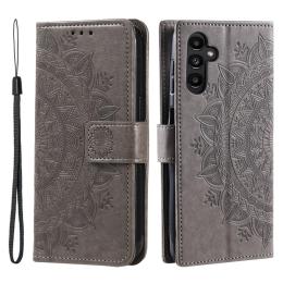  Samsung Galaxy S23 FE Fodral Mandala Läder Grå - Teknikhallen.se