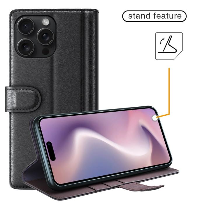 Bild 5,  iPhone 16 Pro Fodral Premium Äkta Läder Svart - Teknikhallen.se