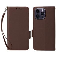  iPhone 15 Plus Fodral Litchi Textur Med Snodd Brun - Teknikhallen.se