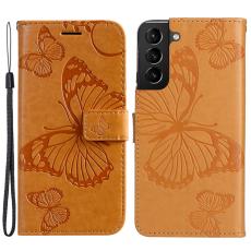  Samsung Galaxy S22 Plus Fodral Fj&auml;rilar Tryckt L&auml;der Ljus Brun - Teknikhallen.se