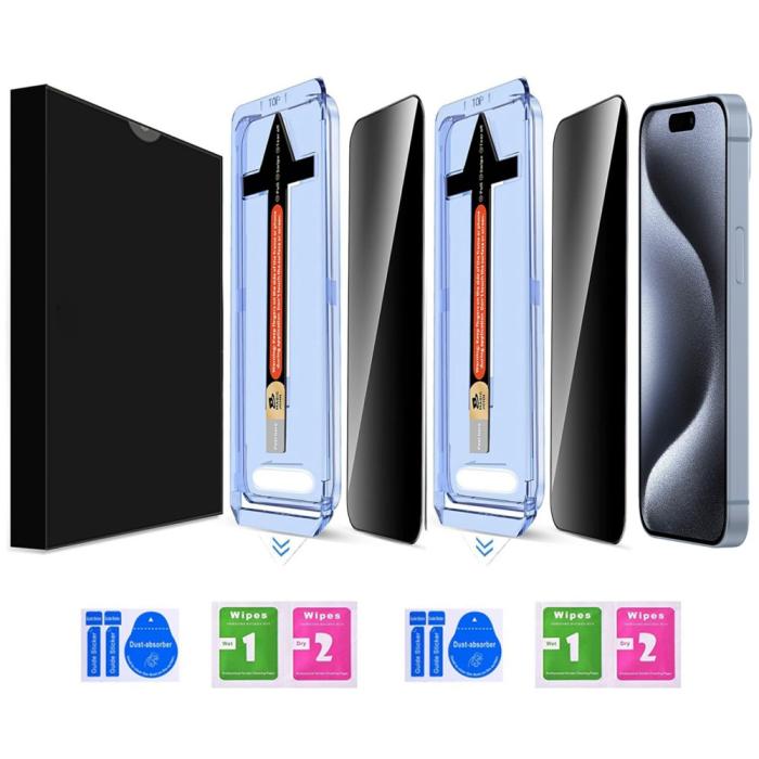 Bild 2,  iPhone 15 Pro 2-PACK Skärmskydd Härdat Glas Privacy - Teknikhallen.se