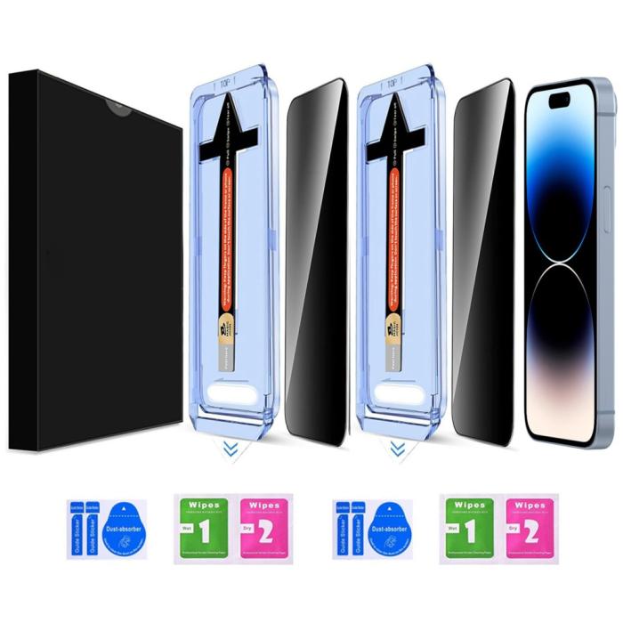 Bild 2,  iPhone 14 Pro Max 2-PACK Skärmskydd Härdat Glas Privacy - Teknikhallen.se