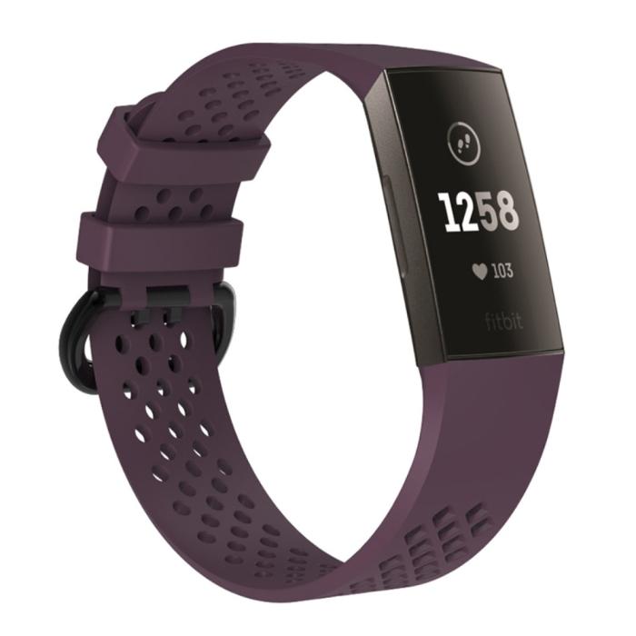 Bild 2,  Ihåligt Silikon Armband Fitbit Charge 4/3 (L) Lila - Teknikhallen.se