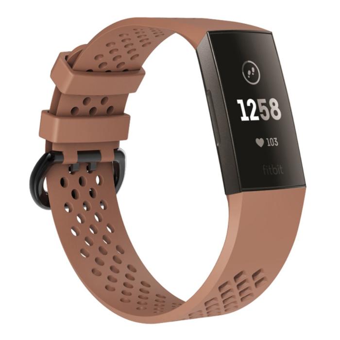 Bild 2,  Ihåligt Silikon Armband Fitbit Charge 4/3 (L) Brun - Teknikhallen.se