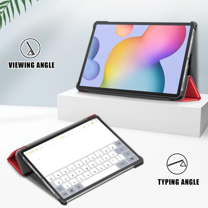 Bild 2,  Galaxy Tab S7 FE/S7 Plus/S8 Plus Tri-Fold Läder Fodral Röd - Teknikhallen.se