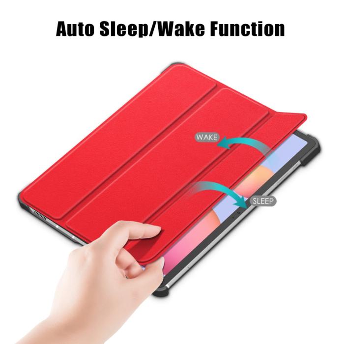 Bild 3,  Galaxy Tab S7 FE/S7 Plus/S8 Plus Tri-Fold Läder Fodral Röd - Teknikhallen.se