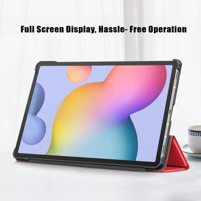 Bild 5,  Galaxy Tab S7 FE/S7 Plus/S8 Plus Tri-Fold Läder Fodral Röd - Teknikhallen.se