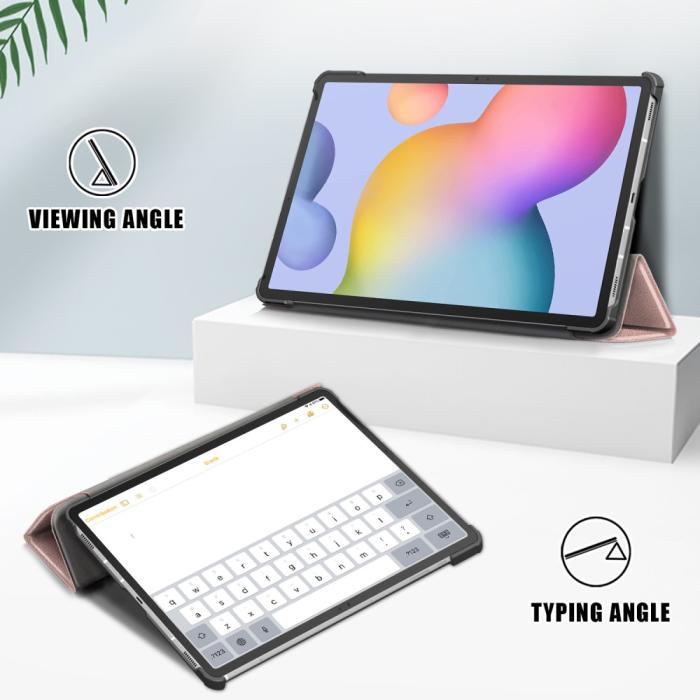 Bild 2,  Galaxy Tab S7 FE/S7 Plus/S8 Plus Tri-Fold Läder Fodral Roséguld - Teknikhallen.se