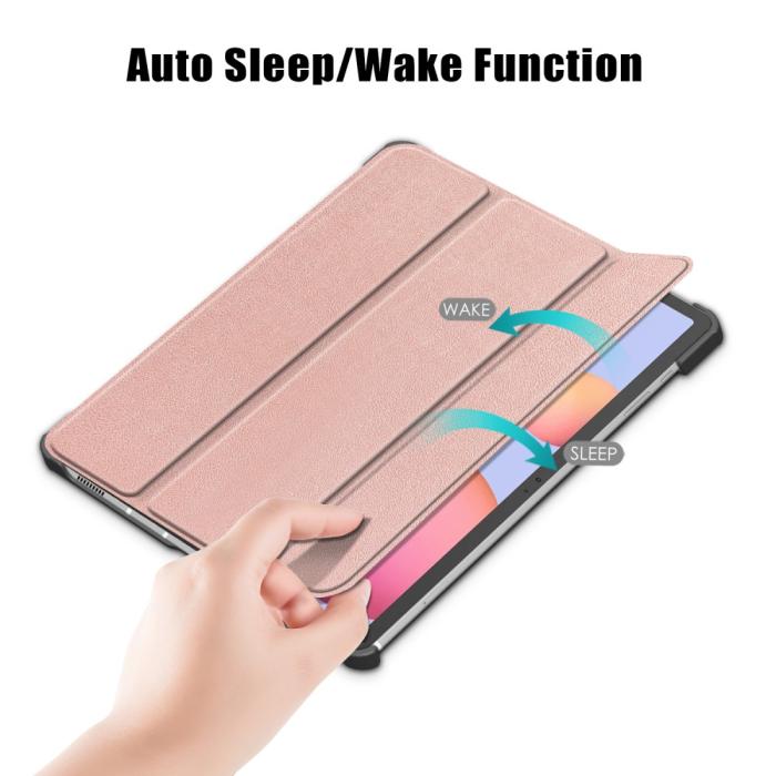 Bild 3,  Galaxy Tab S7 FE/S7 Plus/S8 Plus Tri-Fold Läder Fodral Roséguld - Teknikhallen.se
