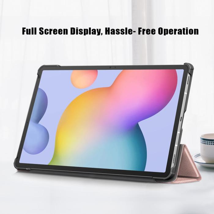 Bild 5,  Galaxy Tab S7 FE/S7 Plus/S8 Plus Tri-Fold Läder Fodral Roséguld - Teknikhallen.se