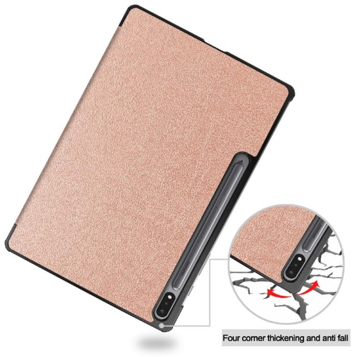 Bild 2,  Samsung Galaxy Tab S7 FE / S7 Plus / S8 Plus Fodral Tri-Fold Roséguld - Teknikhallen.se