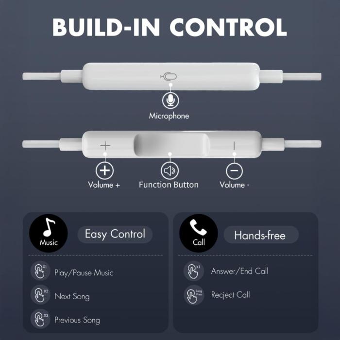 Bild 6, Tech-Protect Tech-Protect In-Ear Hörlurar 3.5 mm AUX UltraBoost Vit - Teknikhallen.se
