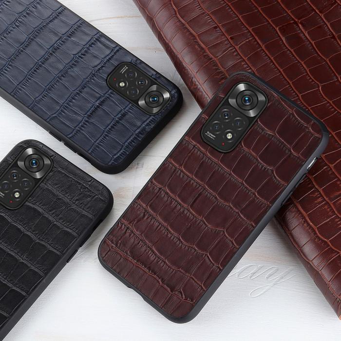 Bild 4,  Xiaomi Redmi Note 11 4G Skal Äkta Läder Krokodil Textur Svart - Teknikhallen.se