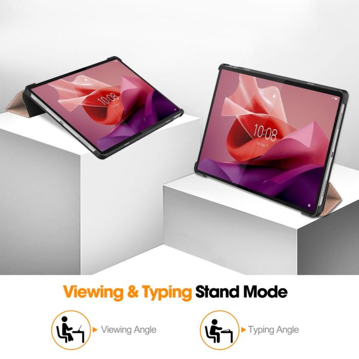 Bild 4,  Lenovo Tab P12 Fodral Tri-Fold Läder Roséguld - Teknikhallen.se