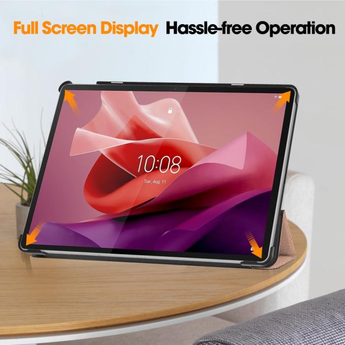 Bild 5,  Lenovo Tab P12 Fodral Tri-Fold Läder Roséguld - Teknikhallen.se