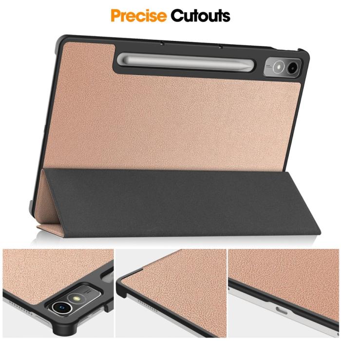 Bild 6,  Lenovo Tab P12 Fodral Tri-Fold Läder Roséguld - Teknikhallen.se