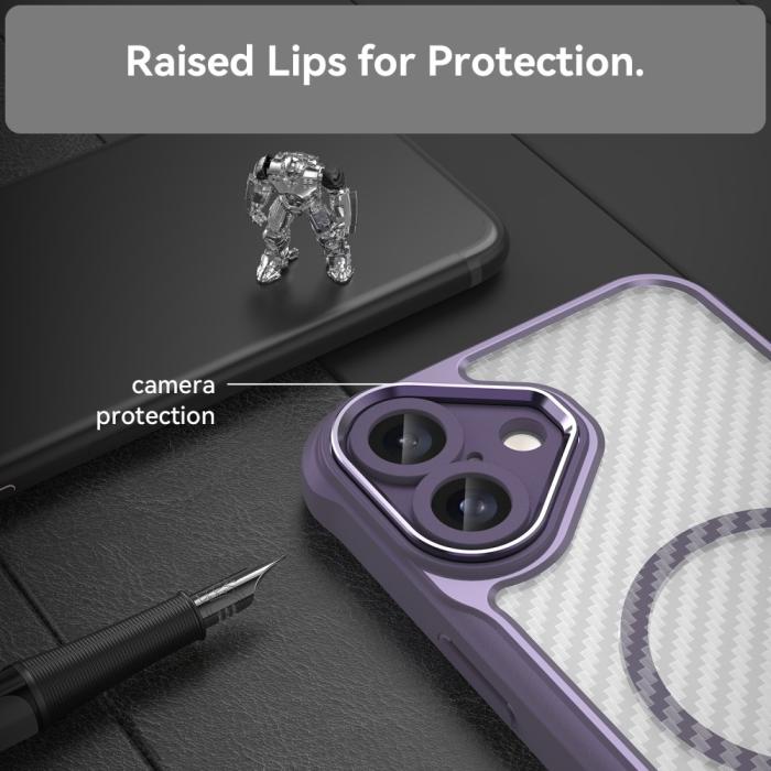 Bild 4,  iPhone 16 Plus Skal Hybrid Kolfiber Textur MagSafe Lila - Teknikhallen.se