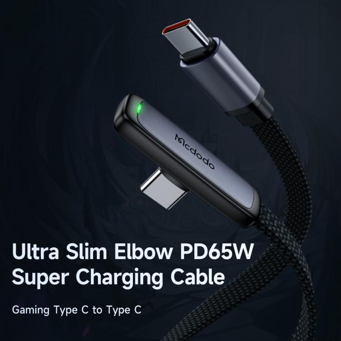 Bild 2, MCDODO Mcdodo 1.2m 65W PD USB-C - USB-C Elbow Kabel Svart - Teknikhallen.se