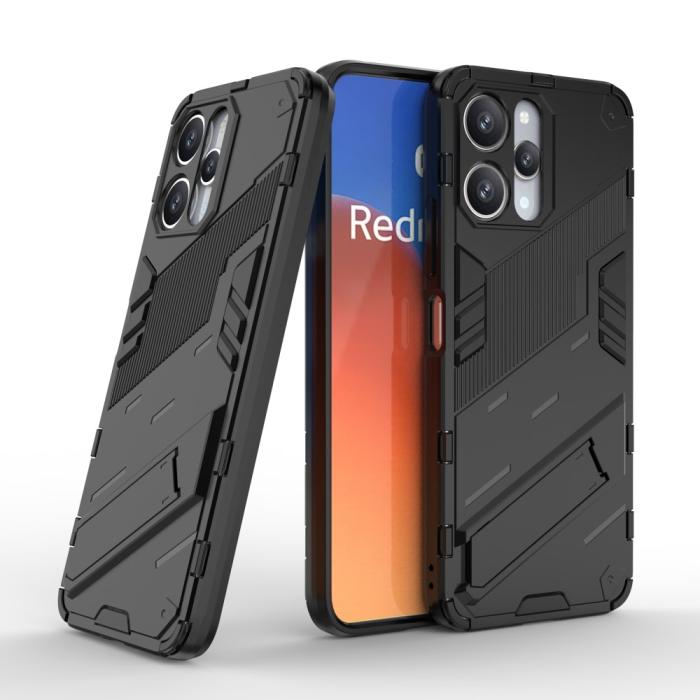 Bild 5,  Xiaomi Redmi 12 5G/4G Skal Kickstand Hybrid Armor Svart - Teknikhallen.se