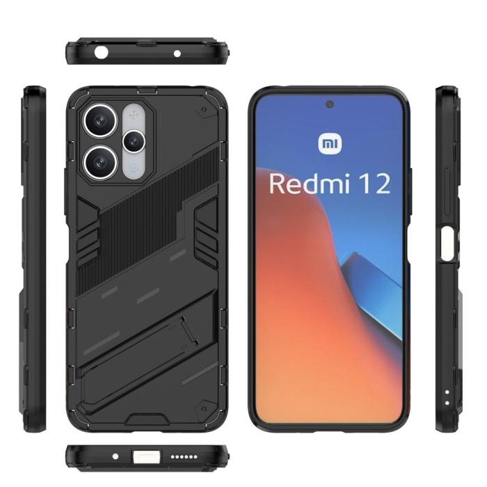Bild 6,  Xiaomi Redmi 12 5G/4G Skal Kickstand Hybrid Armor Svart - Teknikhallen.se