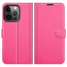  iPhone 13 Pro Fodral Litchi L&auml;der Rosa - Teknikhallen.se