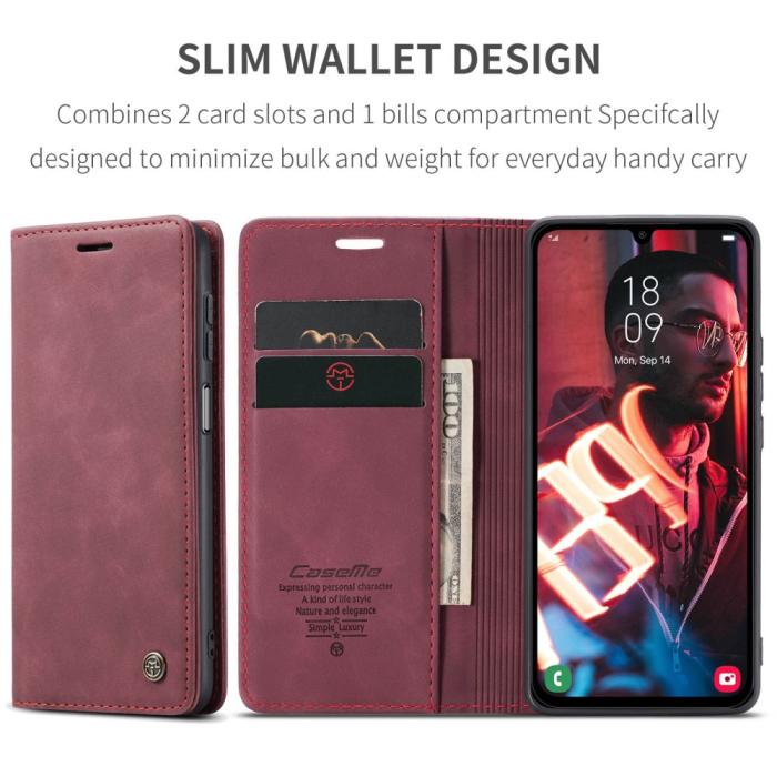 Bild 6, CASEME CASEME Samsung Galaxy A16 Fodral Flip Retro Läder Röd - Teknikhallen.se
