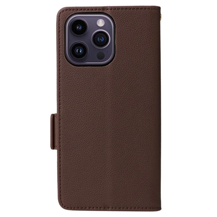 Bild 6,  iPhone 15 Plus Fodral Litchi Textur Med Snodd Brun - Teknikhallen.se