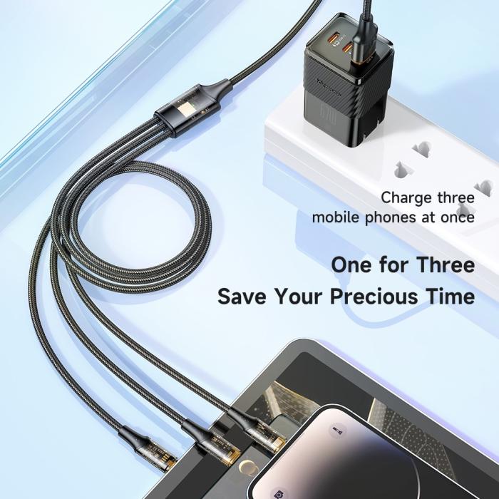 Bild 3, MCDODO Mcdodo 1.2m 100W 3in1 Lightning/USB-C/MicroUSB Svart - Teknikhallen.se