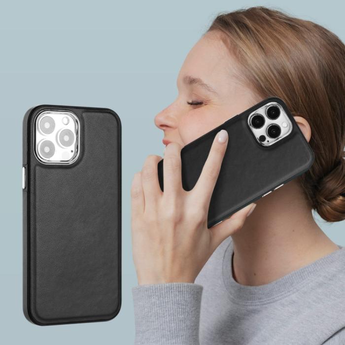 Bild 5,  iPhone 15 Pro Max Skal Läder Belagt Svart - Teknikhallen.se