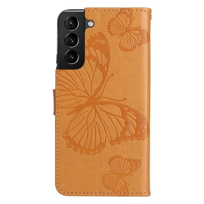 Bild 4,  Samsung Galaxy S22 Plus Fodral Fjärilar Tryckt Läder Ljus Brun - Teknikhallen.se