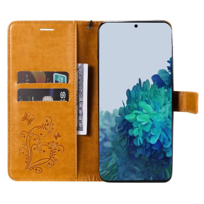 Bild 5,  Samsung Galaxy S22 Plus Fodral Fjärilar Tryckt Läder Ljus Brun - Teknikhallen.se