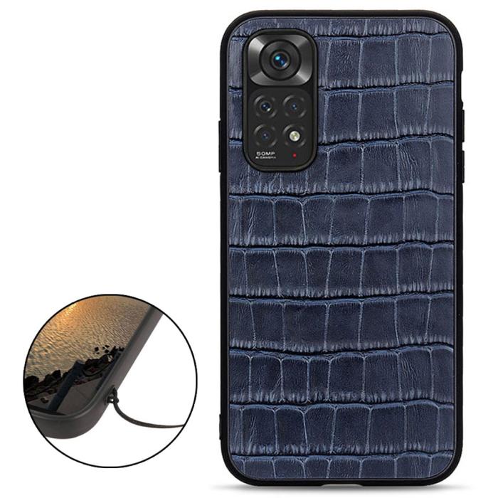 Bild 2,  Xiaomi Redmi Note 11 4G Skal Äkta Läder Krokodil Textur Blå - Teknikhallen.se