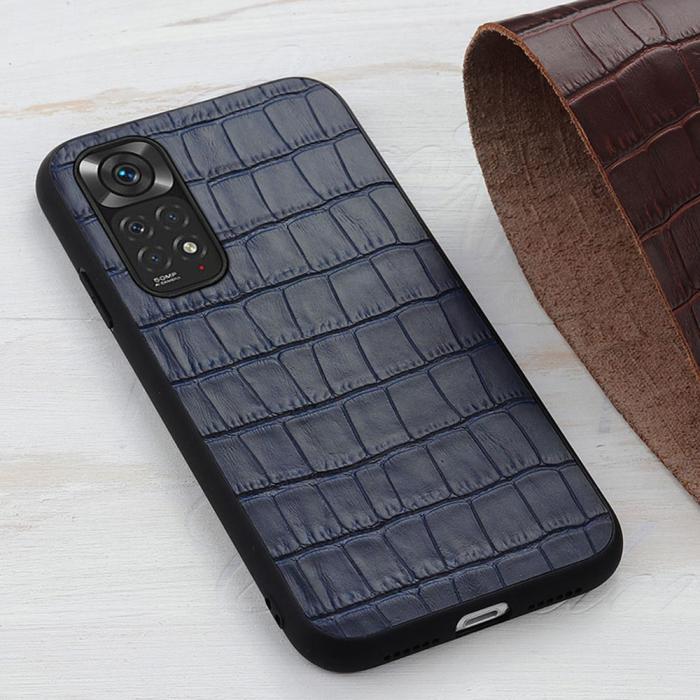 Bild 3,  Xiaomi Redmi Note 11 4G Skal Äkta Läder Krokodil Textur Blå - Teknikhallen.se