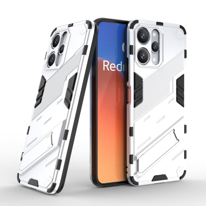 Bild 5,  Xiaomi Redmi 12 5G/4G Skal Kickstand Hybrid Armor Vit - Teknikhallen.se