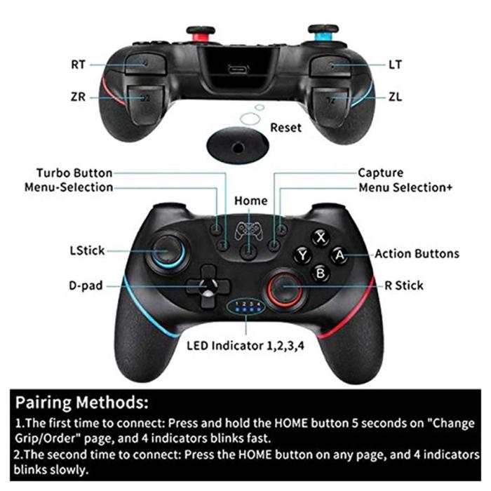 Bild 3, DATA FROG DATA FROG Trådlös Handkontroll För Nintendo Switch/PC Svart/Röd/Blå - Teknikhallen.se