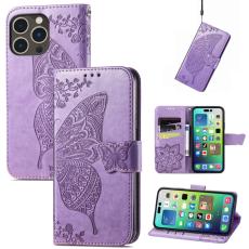  iPhone 15 Pro Max Fodral L&auml;der Fj&auml;ril Tryck Lila - Teknikhallen.se