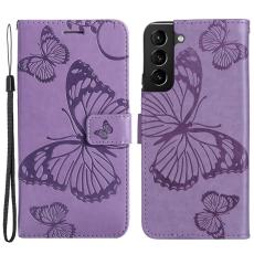  Samsung Galaxy S22 Plus Fodral Fj&auml;rilar Tryckt L&auml;der Lila - Teknikhallen.se