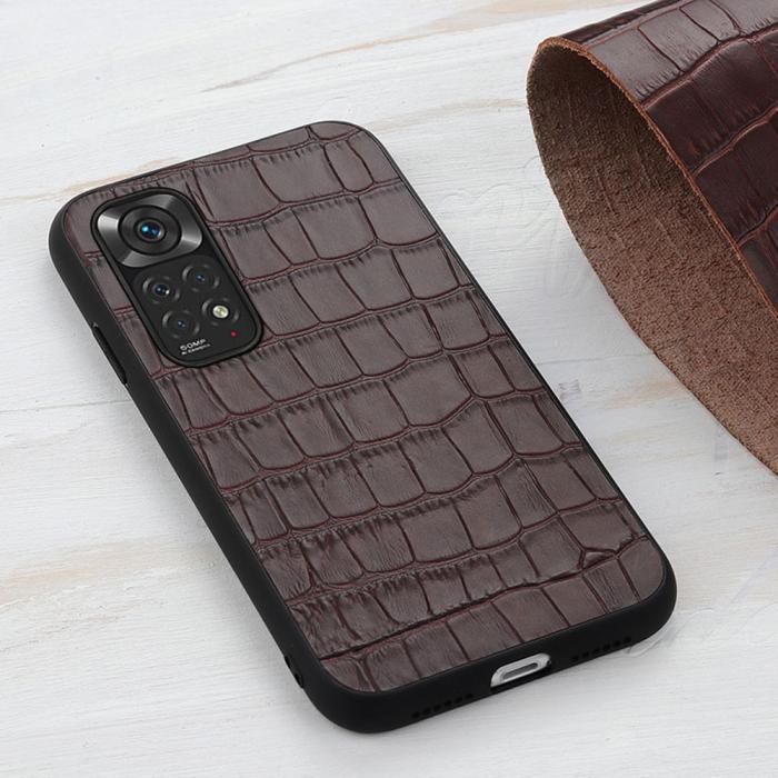 Bild 3,  Xiaomi Redmi Note 11 4G Skal Äkta Läder Krokodil Textur Brun - Teknikhallen.se