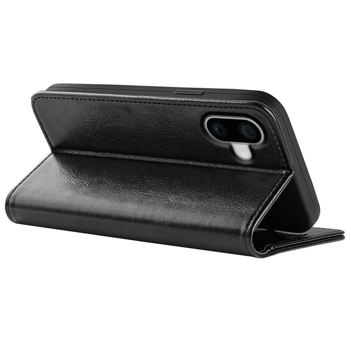 Bild 4,  iPhone 16 Fodral Läder Crazy Horse Svart - Teknikhallen.se