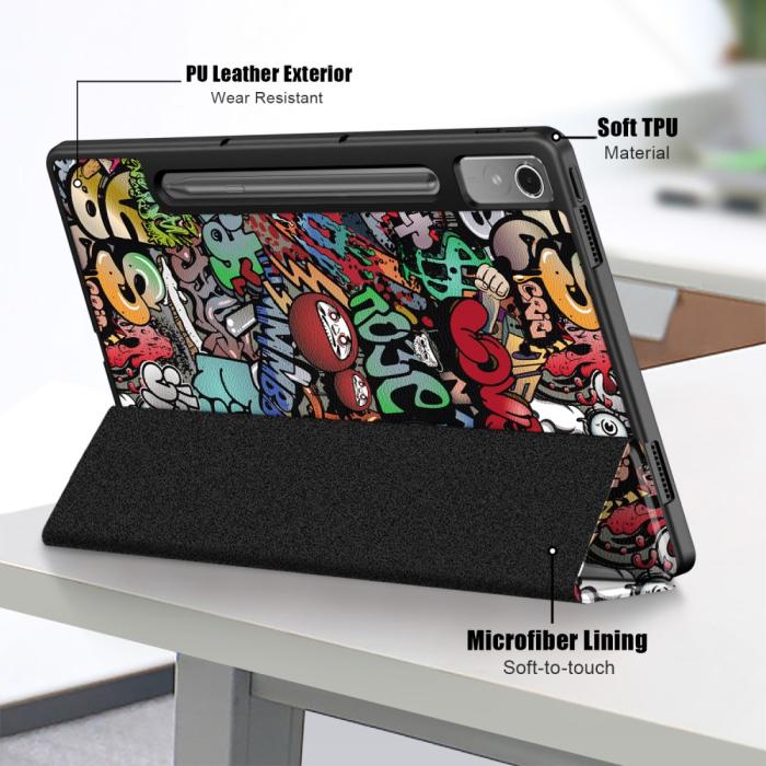 Bild 6,  Lenovo Tab P12 Fodral Tri-Fold Läder Graffiti - Teknikhallen.se
