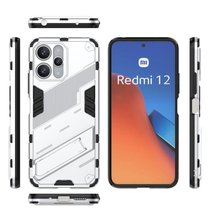 Bild 6,  Xiaomi Redmi 12 5G/4G Skal Kickstand Hybrid Armor Vit - Teknikhallen.se