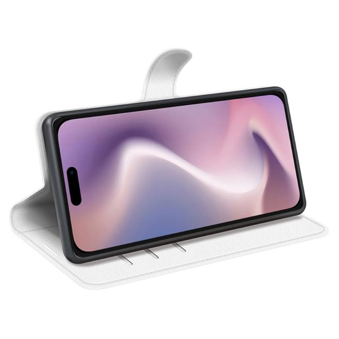 Bild 3,  iPhone 16 Pro Fodral Litchi Läder Vit - Teknikhallen.se