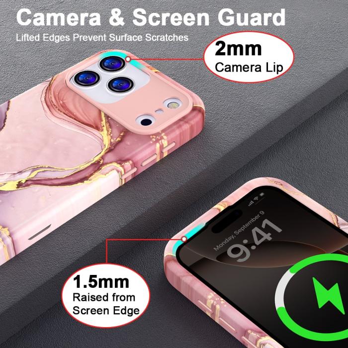 Bild 5,  iPhone 17 Pro Max Skal Hybrid Med Marmor Tryck Rosa - Teknikhallen.se