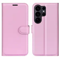  Samsung Galaxy S26 Ultra Fodral Litchi L&auml;der Ljus Rosa - Teknikhallen.se