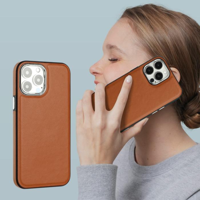 Bild 5,  iPhone 15 Pro Max Skal Läder Belagt Brun - Teknikhallen.se